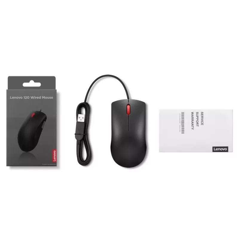 Lenovo 120 GY51L52636 rato ótico com fio, USB-A, 3 botões, cabo de 1,5 m, preto