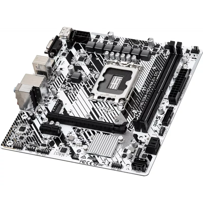 ASRock H610M-HDV/M.2+ D5 placa-mãe, Intel H610, LGA 1700, Micro-ATX, 2x DDR5 DIMM (máx. 96 GB), PCIe 4.0 x16, 1x M.2, 4x SATA III, HDMI, DisplayPort, VGA, USB-C 3.2 Gen 1, Gigabit LAN
