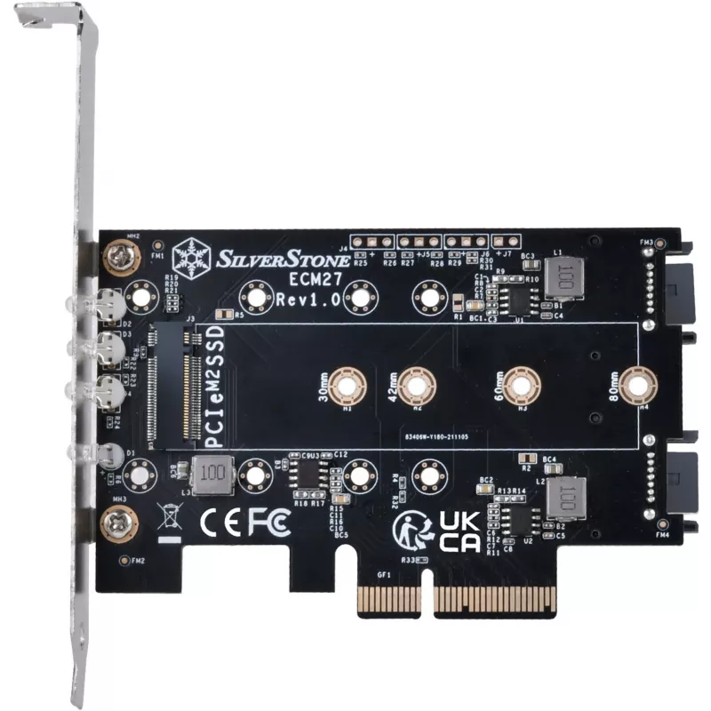 Placa adaptadora Silverstone SST-ECM27 M.2/SATA, PCIe 4.0, 1x M-Key, 2x SATA 6G - Low Profile