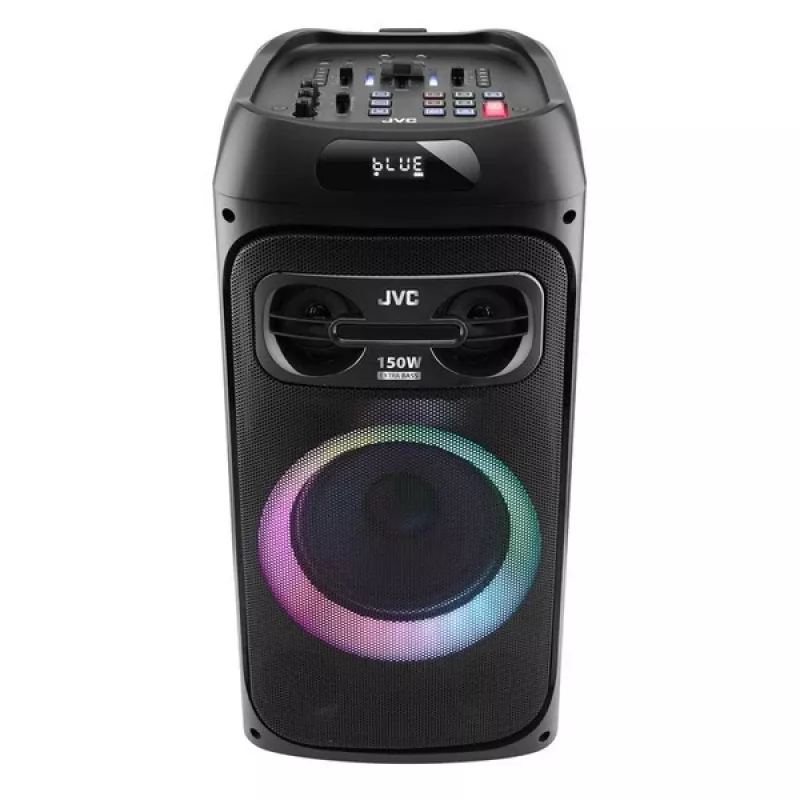 Altifalante de festa JVC XS-EP514B — altifalante portátil estéreo, 150W RMS, Bluetooth 5.0, TWS, bateria de 4000mAh, karaoke, FM, preto