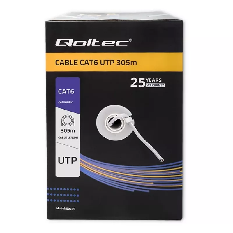Qoltec 50359 Cat.6 UTP cabo, 305 m, cinzento, PVC