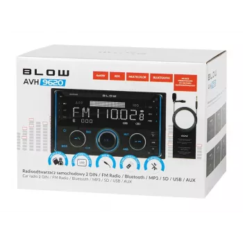 Rádio auto 2DIN BLOW AVH-9620 unidade double-DIN com Bluetooth 5.0, USB Type-A, ecrã de 2,8 polegadas, 4×60 W RMS