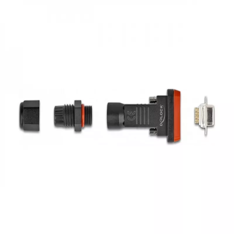Conector fêmea DeLOCK D-Sub 9 pinos IP67 à prova de água preto laranja