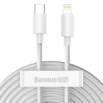 Kit de cabos de dados Baseus Simple Wisdom USB-C para Lightning PD 20W (2 unid./conjunto) 1,5m branco