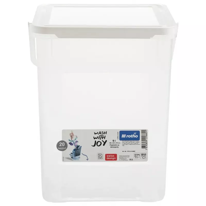 Recipiente de plástico para detergente Rotho Basic 9 L modelo 1770101100RP, branco, tampa, orifício para pendurar