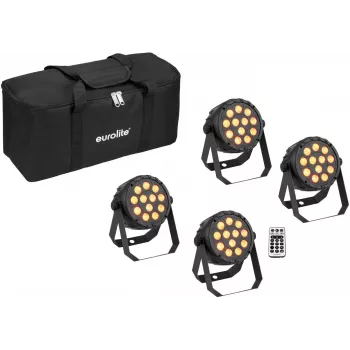 EUROLITE conjunto de 4x LED PARty Spot Silent RGB/WW com bolsa macia