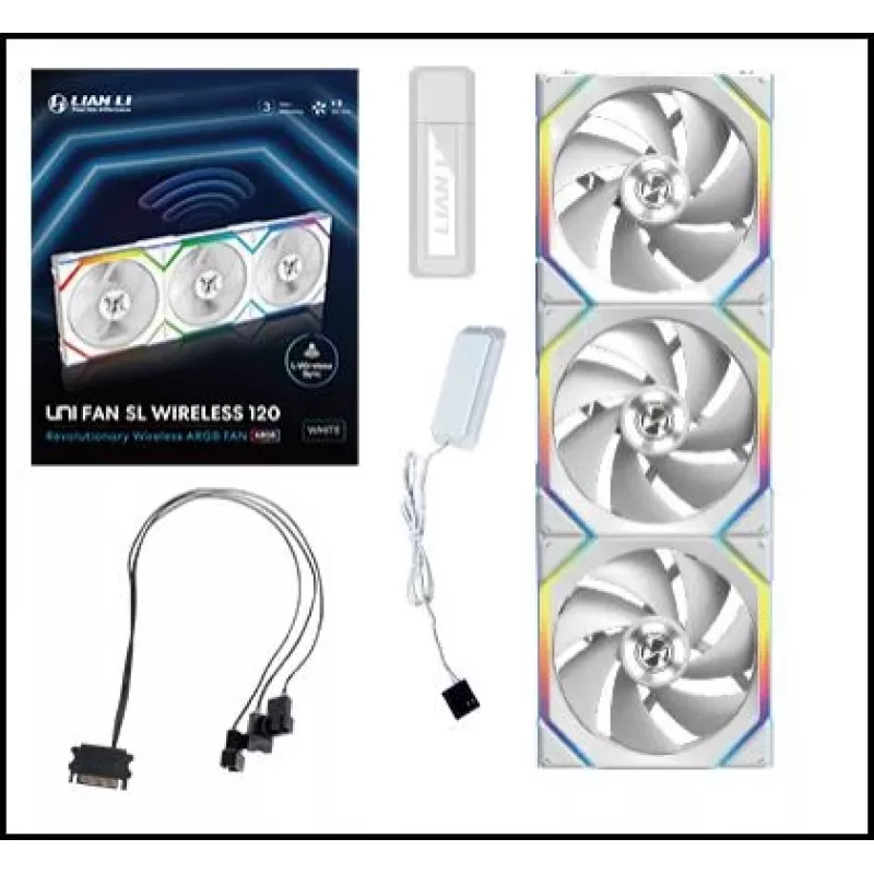 Lian Li UNI FAN SL Wireless 120 ARGB PWM ventoinha para caixa, 120 mm, pack de 3 com controlador, branca