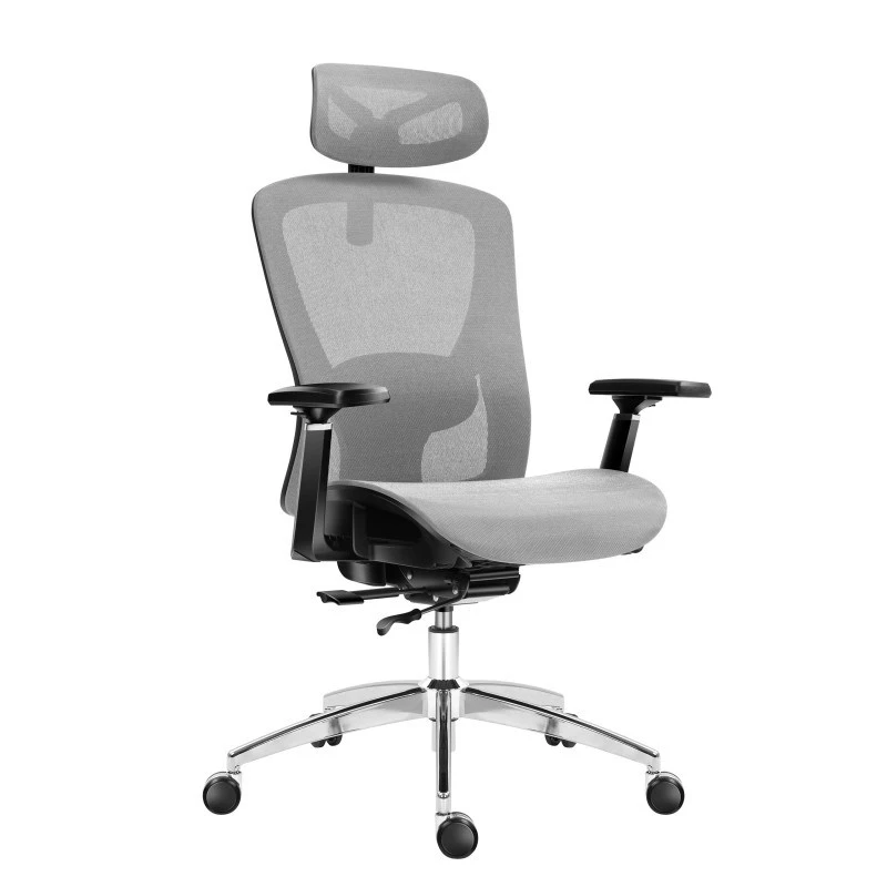 Cadeira de escritório giratória mark adler Expert 5.3 cinzento mesh – ergonómica, altura ajustável, apoio lombar, apoio de cabeça, braços
