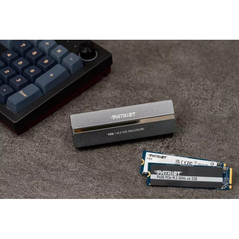 Caixa Patriot TXD PV810UPNGM para SSD M.2 NVMe, USB-C 3.2 Gen 2 (10 Gbit/s), M.2 2280, NVMe 1.3, até 8 TB, alumínio, cinzento