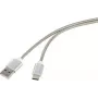 Renkforce cabo de ligação USB 2.0 [1x ficha USB 2.0 A - 1x ficha USB-C™] 1 m prateado bainha do cabo aço inoxidável (RF-4888671)