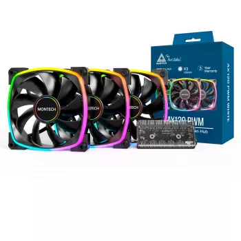Pack de 3 ventoinhas para caixa MONTECH AX120 120mm ARGB - Preto