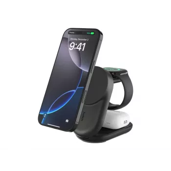 Carregador de interior Belkin UltraCharge 25W Qi2 3em1 carregador magnético UE preto redondo