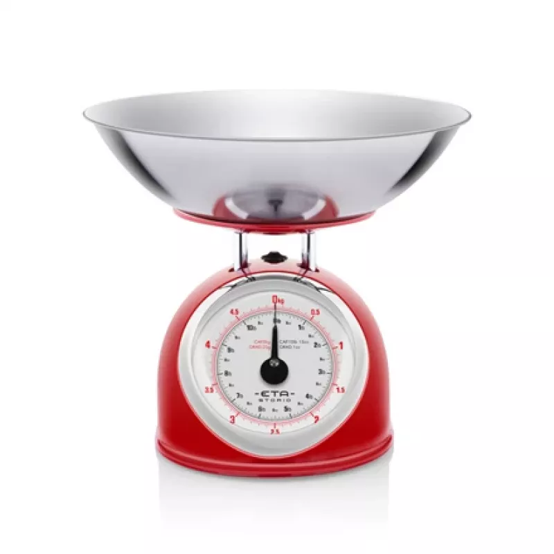 Balança de cozinha mecânica ETA ETA577790030 — capacidade 5 kg, precisão 25 g, superfície de aço inoxidável, caixa branca