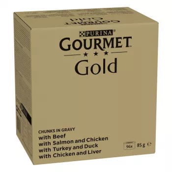 Multipack de alimento húmido Purina Nestlé GOURMET Gold pedaços em molho — 96 x 85 g, 8,16 kg, mix de 4 sabores