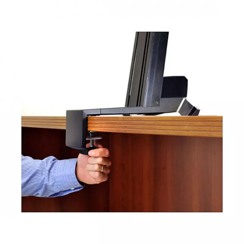 Suporte multimédia ERGOTRON WorkFit-S Single HD com superfície de trabalho+ — Preto, ajuste de altura 58 cm, carga máxima 13,2 kg, para ecrãs até 30
