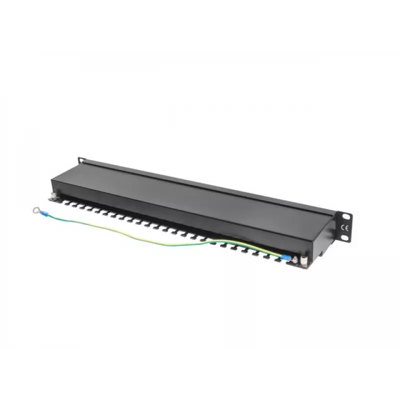 Patch panel 1U LANBERG PPS5-1024-B — 24 portas RJ-45 Cat5, metal, preto, montagem em rack