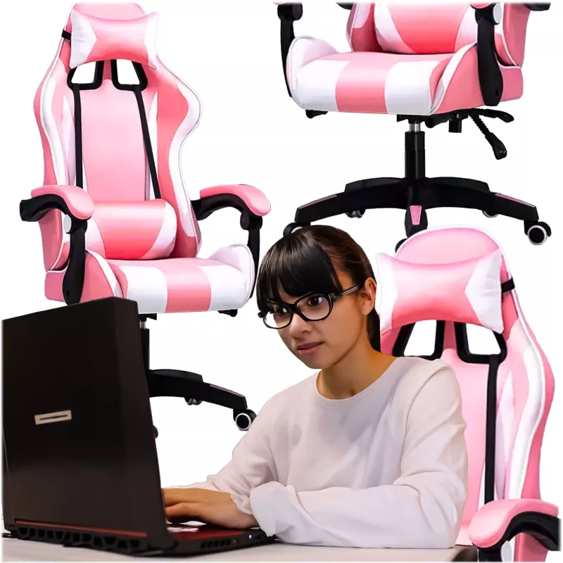 Extralink Gaming | Cadeira gaming | Escritório, giratória, assento concha, rosa-branco, G-525