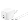 Carregador rápido AC de interior Belkin WCH020KQ2MWH-B6 – 2x USB-C, 2 m cabo integrado, branco