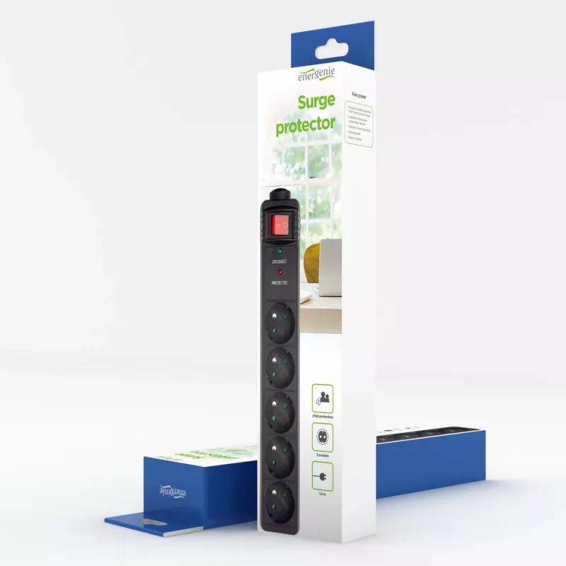 EnerGenie SPF5-C-5 Proteção contra sobretensões 5 tomadas AC 250 V 1,5 m Preto