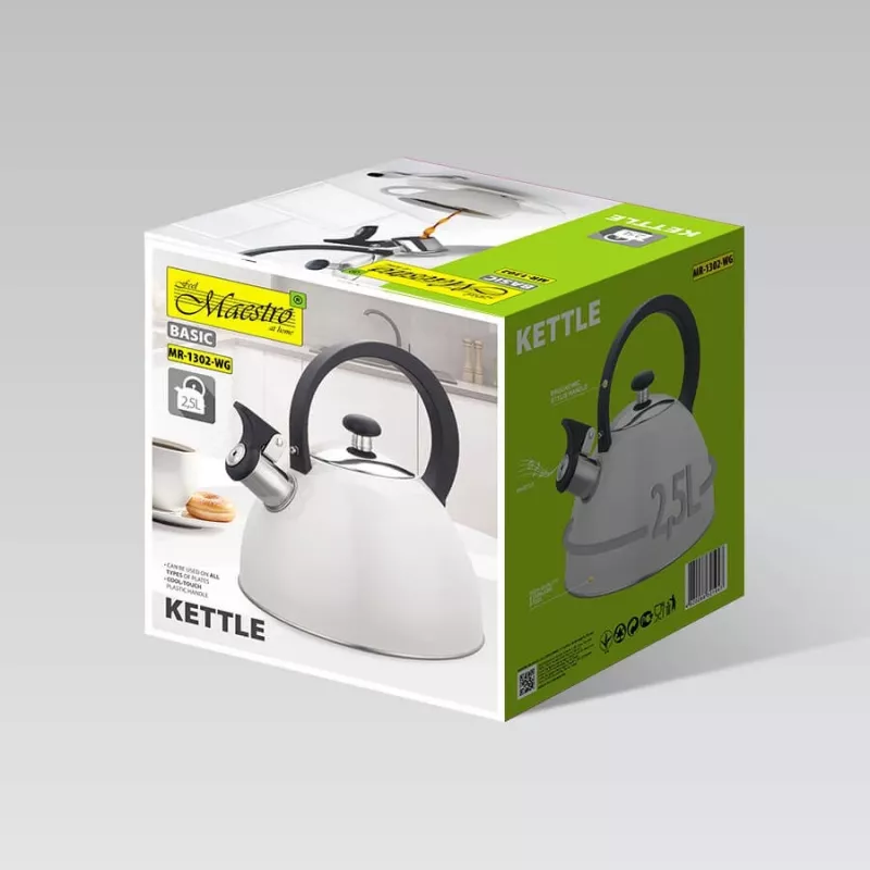 Maestro MR-1302-WG chaleira com apito para fogão, 2,5 l, branco