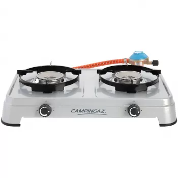 Fogão a gás Camping Cook CV (Cinzento, fogão de duas chamas)