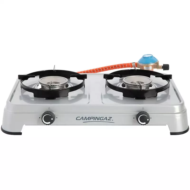 Fogão a gás Camping Cook CV (Cinzento, fogão de duas chamas)