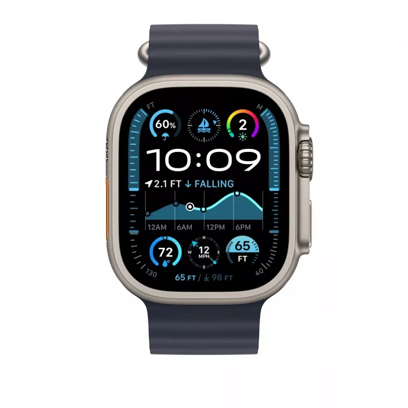 Pulseira Apple 49mm Navy Ocean Band extensão Natural Titanium Finish