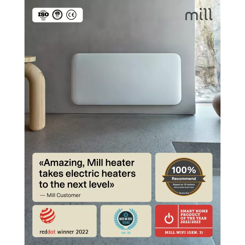 Mill Aquecedor de painel Wi-Fi | PA1500WIFI4A | Aquecedor de painel | 1500 W | Adequado para divisões até 22 m² | branco | IPX4