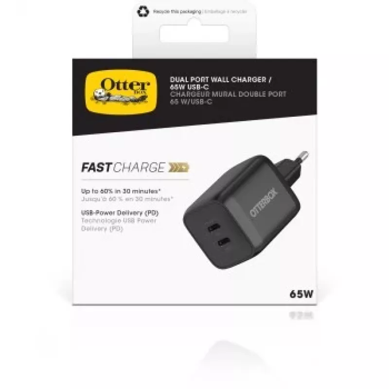 Otterbox Carregador de parede Standard EU 65W - 1X USB-C 45W + 1X USB-C 20W USB-PD