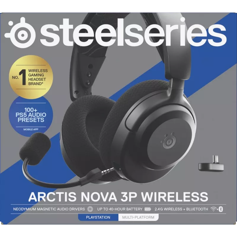 SteelSeries Arctis Nova 3P Wireless auscultadores gaming sem fios, Bluetooth/2,4 GHz, pretos