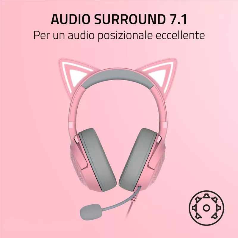 Razer Kraken Kitty V2 RZ04-04730200-R3M1 auscultadores gaming com fio, USB-A, microfone, drivers de 40 mm, Quartz Pink