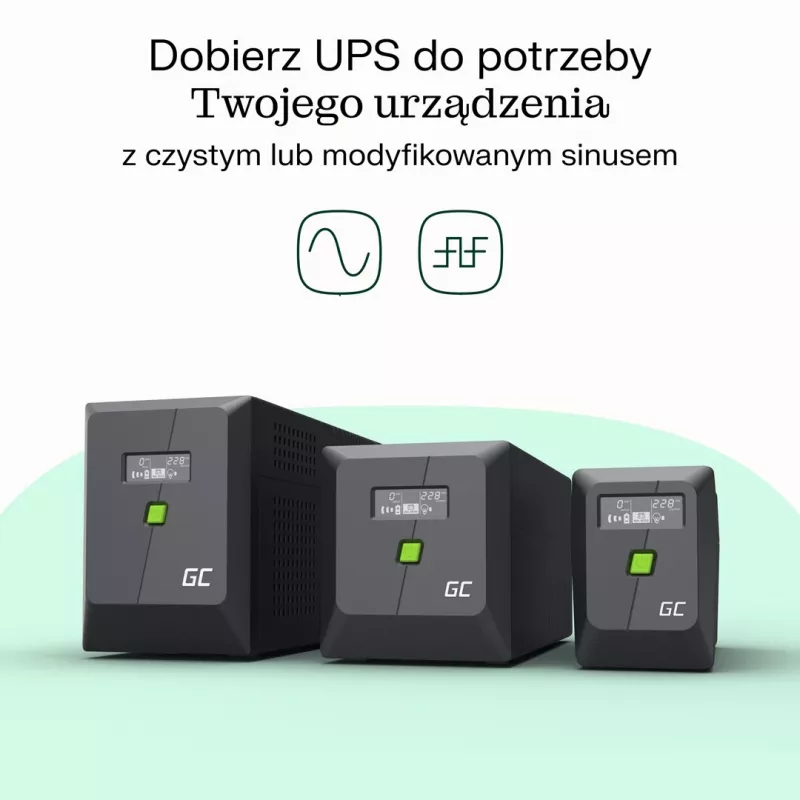 Unidade de alimentação ininterrupta Green Cell UPSLP1400 2 kVA 1400 W 4 saídas AC, 2×12 V 9 Ah baterias