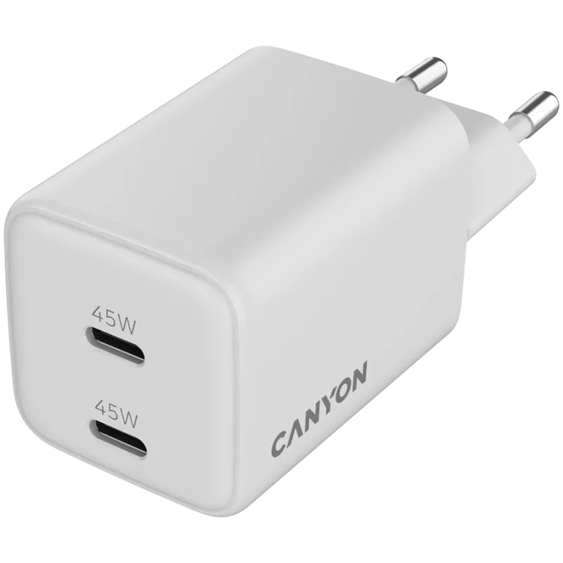 Carregador Canyon CU45CC GaN 45 W 2xPD, branco (CNS-CUW45CC)