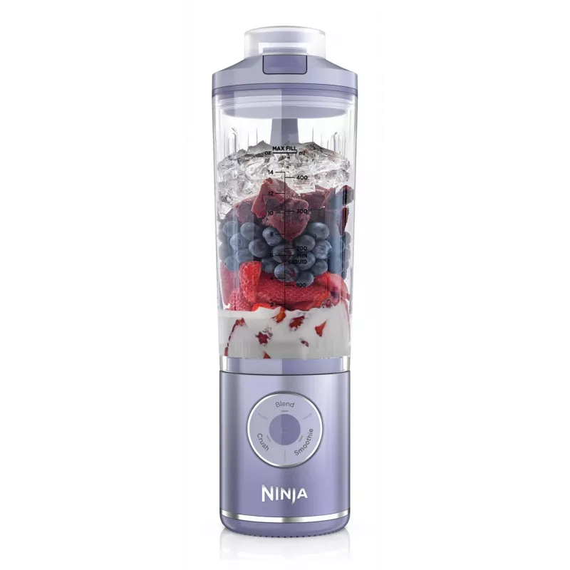 Blender portátil Ninja BC251EULD — recipiente de 0,57 L, bateria 11,1 V, lâminas de aço inoxidável, lavanda/transparente