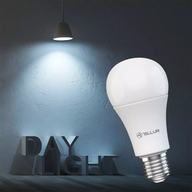 Lâmpada Smart WiFi Tellur TLL331331 9W branco quente dimmer — luz branco quente ajustável, controlo Wi‑Fi