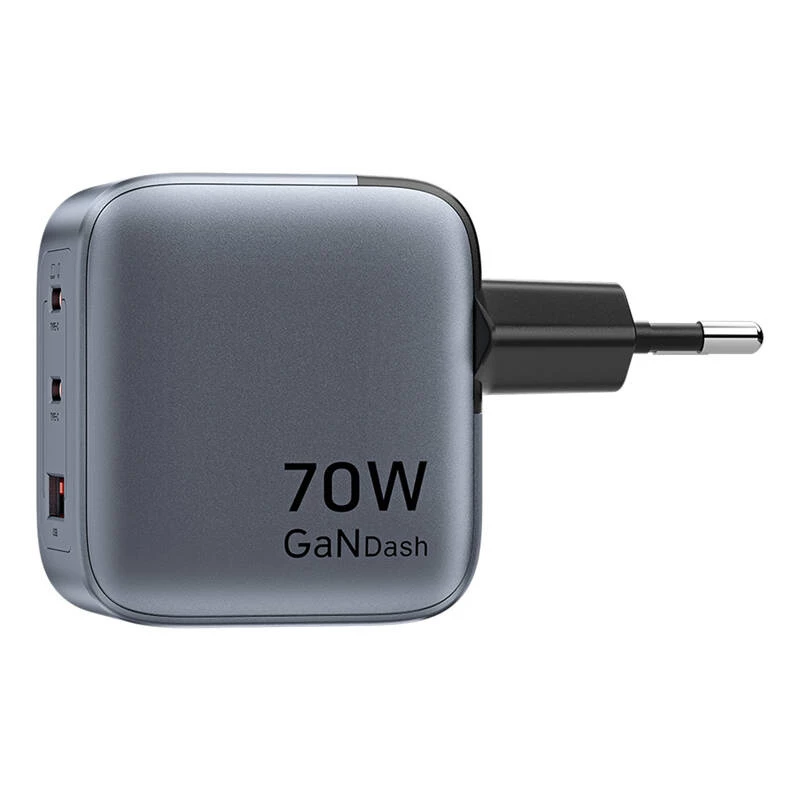 Carregador GaN Vention FEXH0-EU 70W — 2x USB-C + 1x USB-A, PD 70W, 100–240V