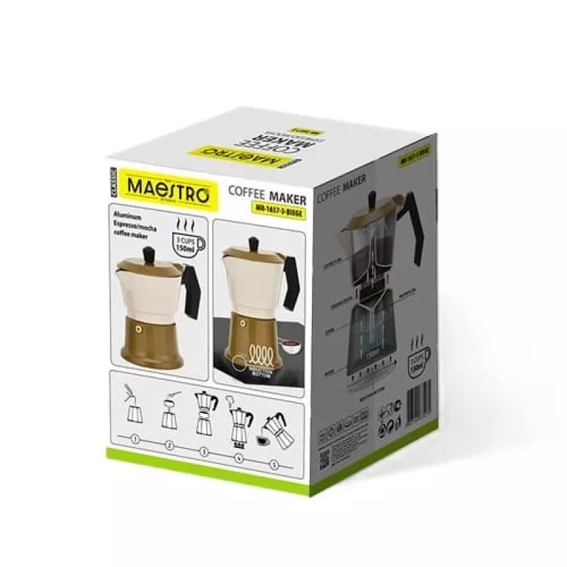 Cafeteira moka de alumínio Maestro MR-1657-3-BEIGE – cafeteira expresso para 3 chávenas, bege