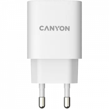 CANYON H-20, PD 20W entrada: 100V-240V, saída: carregamento de 1 porta: USB-C: PD 20W (5V3A/9V2.22A/12V1.67A), ficha EU, proteção contra sobretensão, sobreaquecimento, sobrecorrente e curto-circuito