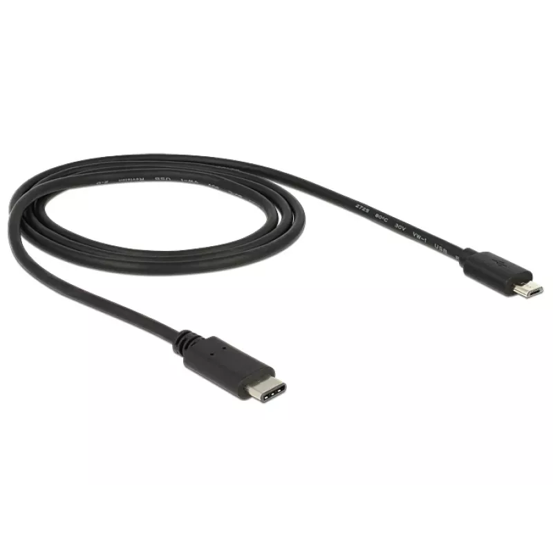 DeLOCK - cabo USB - Micro-USB Type-B de 5 pinos (macho) - USB Type-C de 24 pinos (macho) - 1,0 m (USB 3.1) - preto (83602)