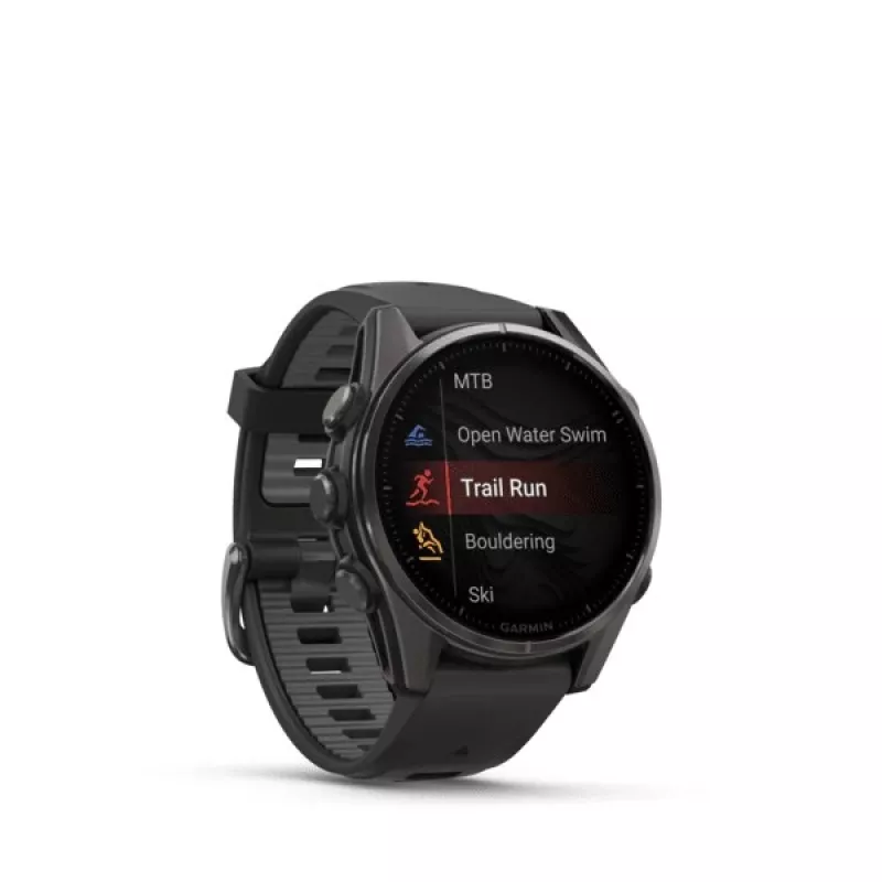 Garmin fenix 8 AMOLED Sapphire 43 mm relógio inteligente GPS, ecrã tátil de 3,3 cm (1,3") 416 x 416, Wi-Fi, titânio Carbon Grey DLC, bracelete de silicone Black/Pebble Grey, preto