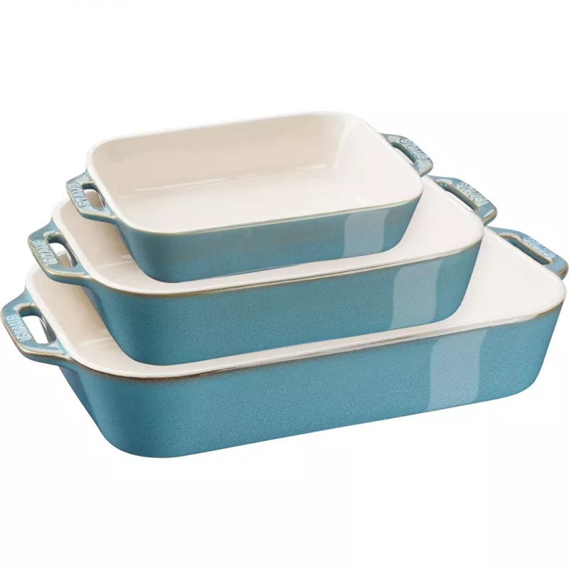 Staub 40508-172-0 conjunto de formas de cerâmica retangulares para forno, 3 peças, Antique Turquoise