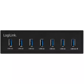 Hub USB 3.0 LogiLink, 7 portas 5,25 polegadas interno, com função de carregamento rápido - Hub - 6 x SuperSpeed USB 3.0 + 1 x SuperSpeed USB 3.0 (carregamento)