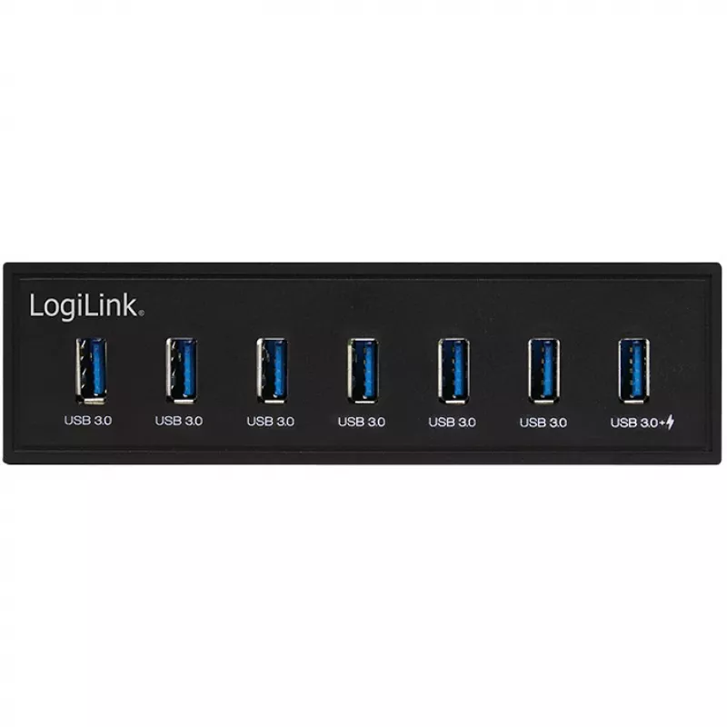 Hub USB 3.0 LogiLink, 7 portas 5,25 polegadas interno, com função de carregamento rápido - Hub - 6 x SuperSpeed USB 3.0 + 1 x SuperSpeed USB 3.0 (carregamento)