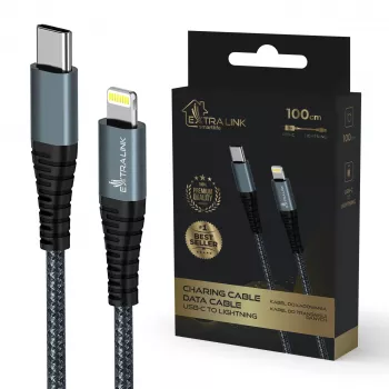 Cabo Extralink Smart Life 27W USB-C para Lightning 100 cm TPE 9V 3A preto