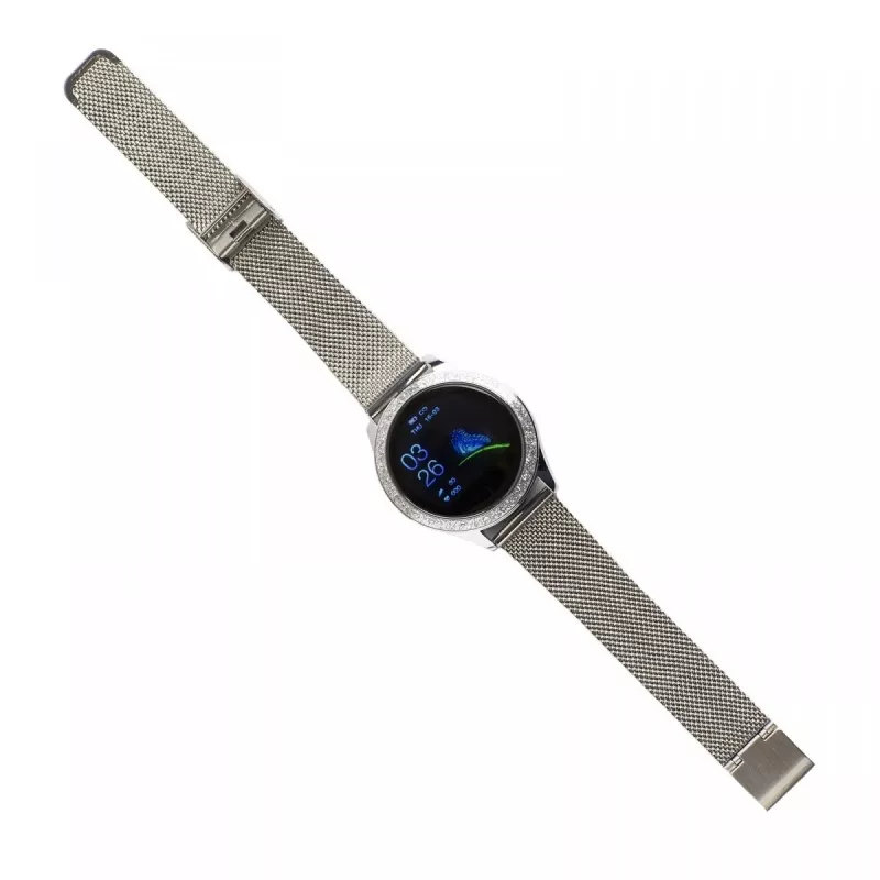 Smartwatch ORO-MED ORO-SMART CRYSTAL SILVER — caixa redonda em metal, LCD 240 × 198, ecrã de 1,04 polegadas, Bluetooth 4.0, à prova de água, bateria de 120 mAh