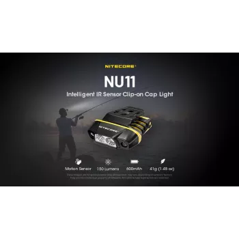 Lanterna frontal Nitecore NU11 — 150 lm, IPX5, USB recarregável, 41 g, amarelo/preto