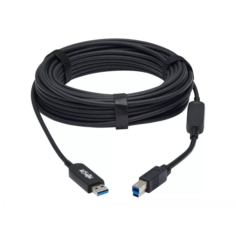 Cabo de fibra ótica ativo (AOC) com certificação Plenum Eaton Tripp Lite Série USB 3.2 Gen 1 - A/B M/M, preto, 20 m - Cabo USB - USB Type-A (M) para USB Type-B (M) - USB 3.2 Gen 1 - 20,0 m - P