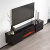 Móvel de TV cama meble LUXE 301126 com lareira elétrica integrada, 182,6×34,5×37,5 cm, preto brilhante