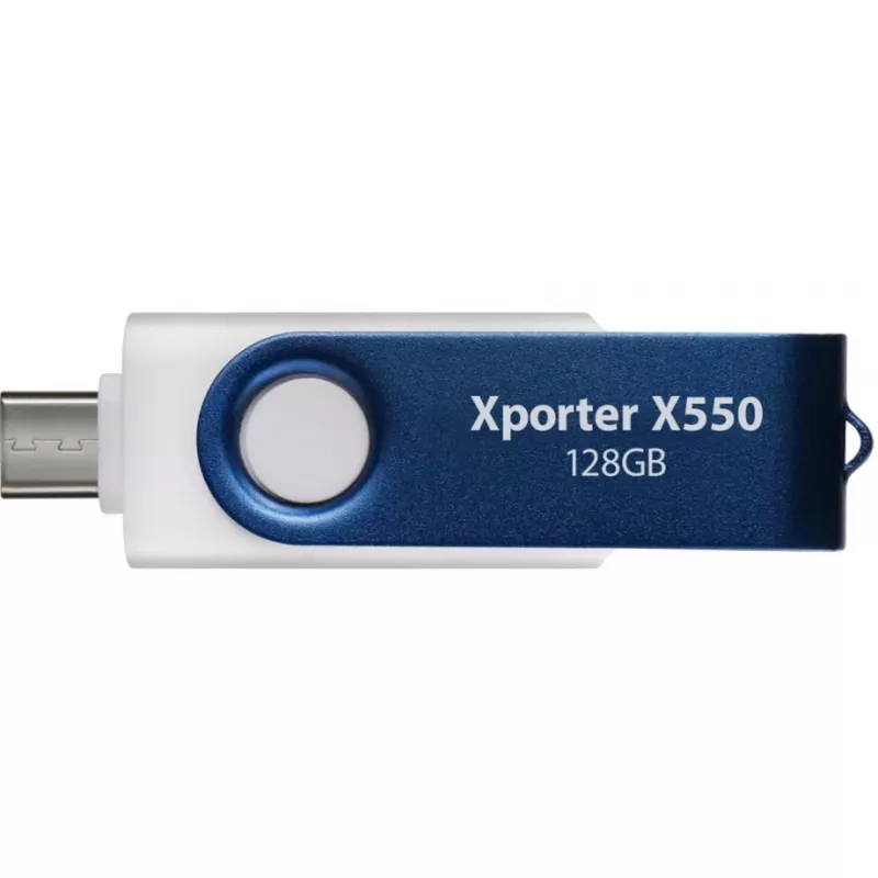 Pen drive PATRIOT Xporter X550 128 GB, interface dupla USB-A e USB-C 3.2 Gen 1, azul/branco