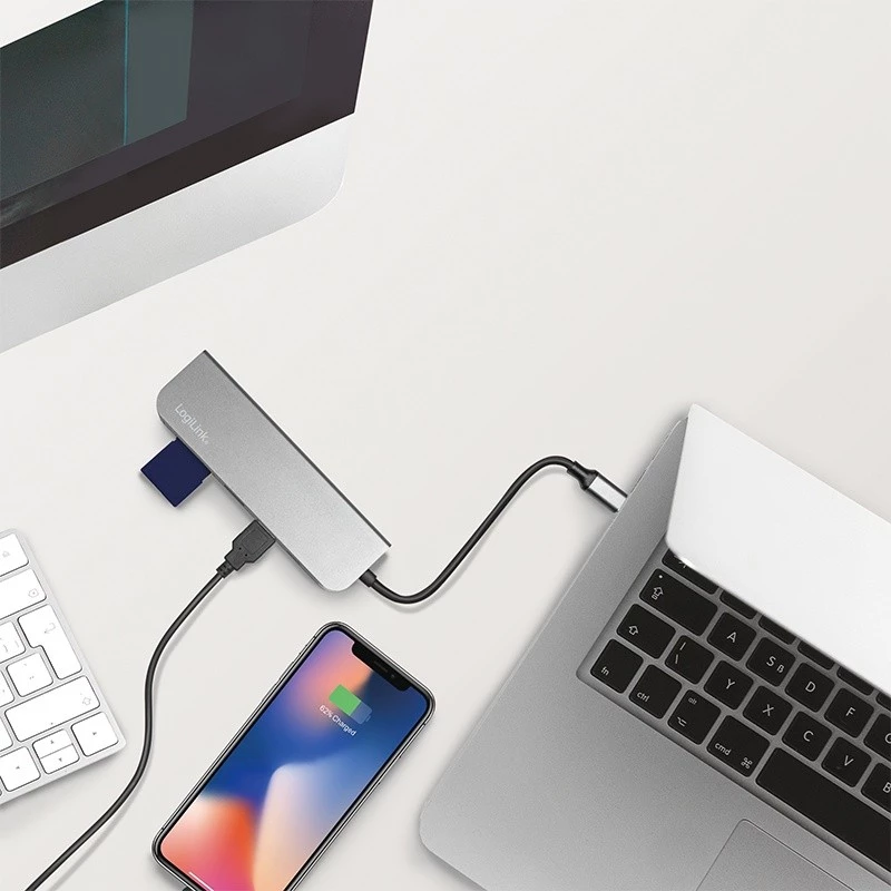 LogiLink UA0343 hub multiporta USB-C alumínio USB 3.2 2.ª geração mult